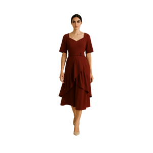 “Maroon A-Line midi dress women with ruffled skirt – Jhanvi Fashion”