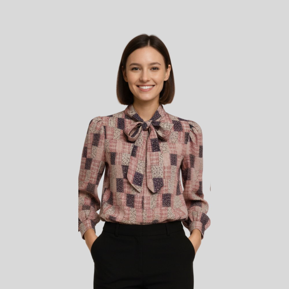 A playful, Retro Patchwork Top With Puff Sleeves - Image 2