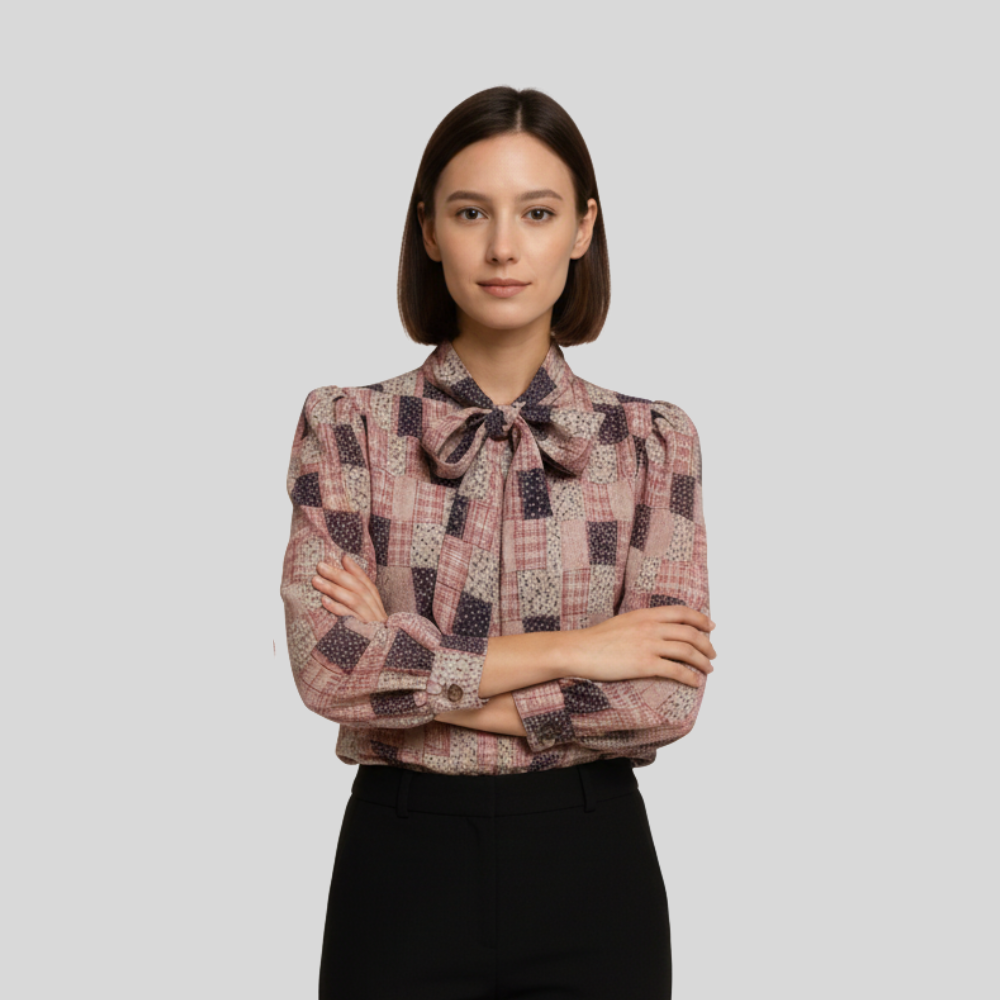 A playful, Retro Patchwork Top With Puff Sleeves - Image 3