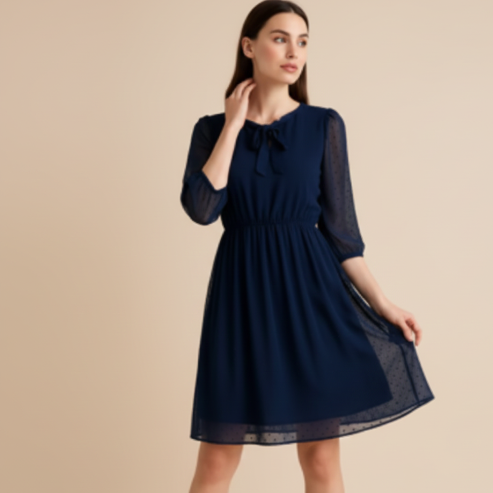 Casual Dark Blue Midi Dress - Image 4
