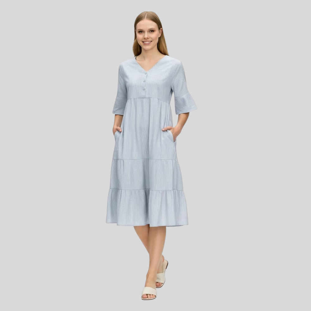 Casual Light Blue Chakes Midi Dress - Image 3