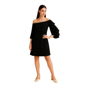 “Black off-shoulder ruffled dress women – edgy chic style – Jhanvi Fashion”
