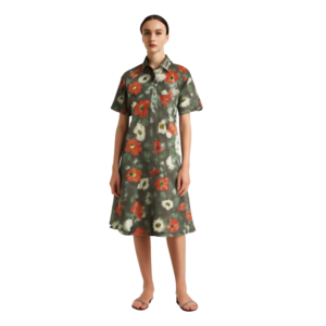 “Soft green floral shirt dress women – button-down midi style – Jhanvi Fashion”