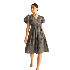 “Grey tiered dress women – flowy chic style – Jhanvi Fashion”