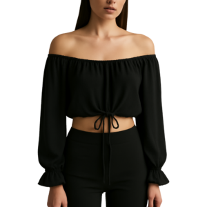 “Sheer black off shoulder crop top women – Jhanvi Fashion”