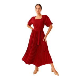 “Pleated midi dress women – flowy pleats & midi hem – Jhanvi Fashion”