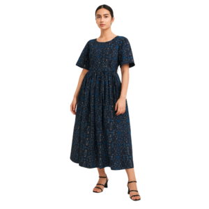 “Flowy floral dress with pleated details women – Jhanvi Fashion”