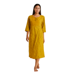“Mustard yellow floral dress women – effortless elegance – Jhanvi Fashion”
