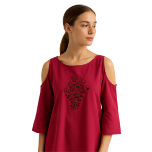 “Pink embroidered cold shoulder top women – Jhanvi Fashion”