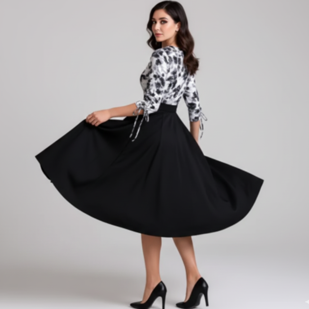Gorgeous Floral And Feminine Style Black Skirt Dress - Image 3