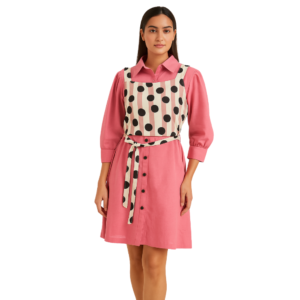 “Pink polka dot overlay dress women – playful chic – Jhanvi Fashion”
