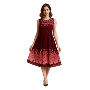 “Maroon floral cold-shoulder chiffon dress women – Jhanvi Fashion”