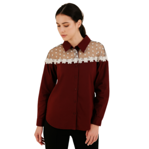 “Maroon lace shirt women – romantic feminine style – Jhanvi Fashion”
