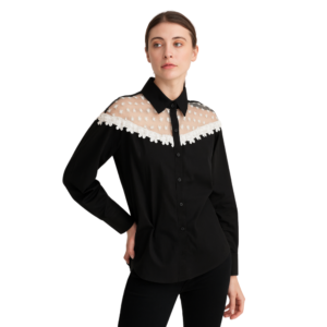 “Romantic black lace shirt women – feminine black blouse – Jhanvi Fashion”