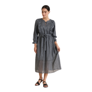 “Soft blue flowy sheer dress women – ruffled neckline – Jhanvi Fashion”