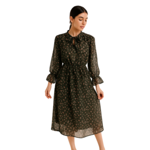 “Dark green whimsical floral dress with ruffles women – Jhanvi Fashion”