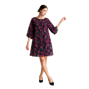 “Off-shoulder floral dress with bell sleeves women – vibrant floral dark background – Jhanvi Fashion”
