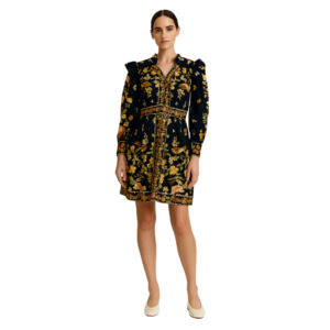 “Black floral dress women with puffed sleeves – whimsical style – Jhanvi Fashion”