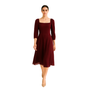 “Simple maroon midi dress for women – Jhanvi Fashion”