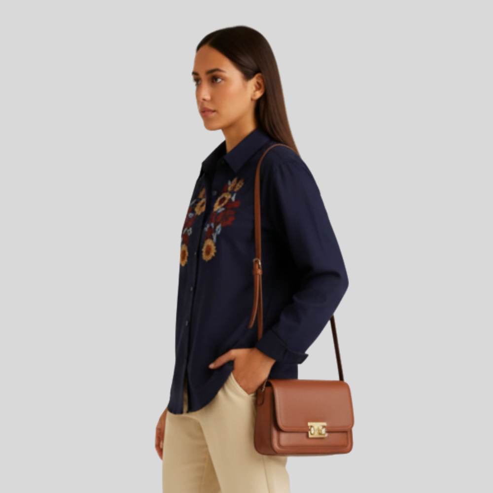 Stylish And Edgy Denim Shirt With Floral Embroidery - Image 3