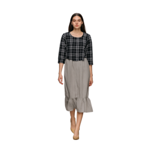 “Grey skirt dress with plaid top women – ruffled hem – Jhanvi Fashion”
