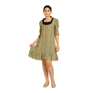 “Layered puff sleeve dress with stripes women – playful & breathable – Jhanvi Fashion”