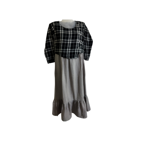 Trendy And Chic Plaid Top With Grey Skirt Dress