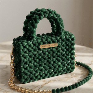 Emerald Green Velvet Beaded Handbag
