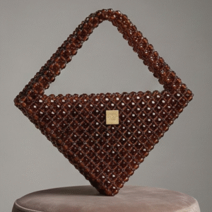 Mocha Diamond-Cut Geometric Crystal Beaded Luxury Handbag