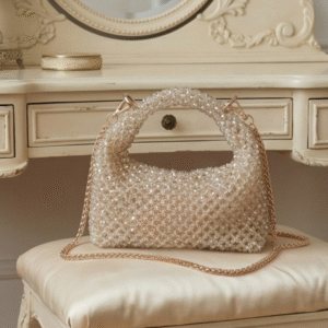 Champagne Glow Crystal Beaded Luxe Shoulder Handbag