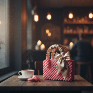 Rosy Charm Pom Beaded Handbag with Designer Satin Bow