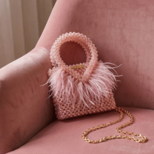 Blush Crystal Pearl Beaded Feather Mini Handbag