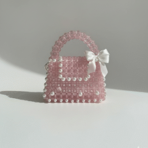 Blush Bow Pearl Crystal Beaded Mini Handbag