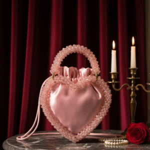 Blush Heart Satin Beaded Mini Handbag