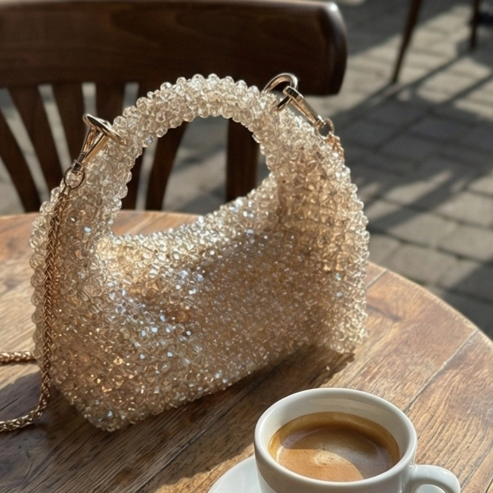 Champagne Crystal Beaded Shoulder Handbag - Image 3