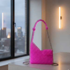 Pink Pop Beaded Mini Handbag Ambitious warm purple beaded mini purse with a colourful, declaration-making end Handcrafted beadwork with well aligned detailing for a premium look Dependent mini silhouette designed to keep form beautifully Cozy beaded pinnacle take care of for stylish hand carry Additionally, a removable metallic chain strap permits shoulder or crossbody styling Compact yet functional interior for cellphone, cards, cash & small necessities Furthermore, the light-weight design guarantees comfort for the duration of long activities or outings Luxury Pink Beaded Handbag