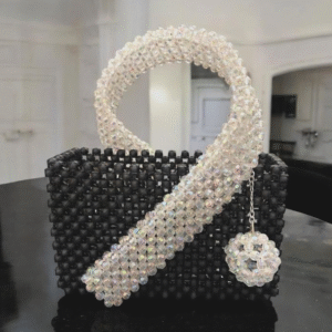 Duo Glam Black & Crystal Beaded Handbag