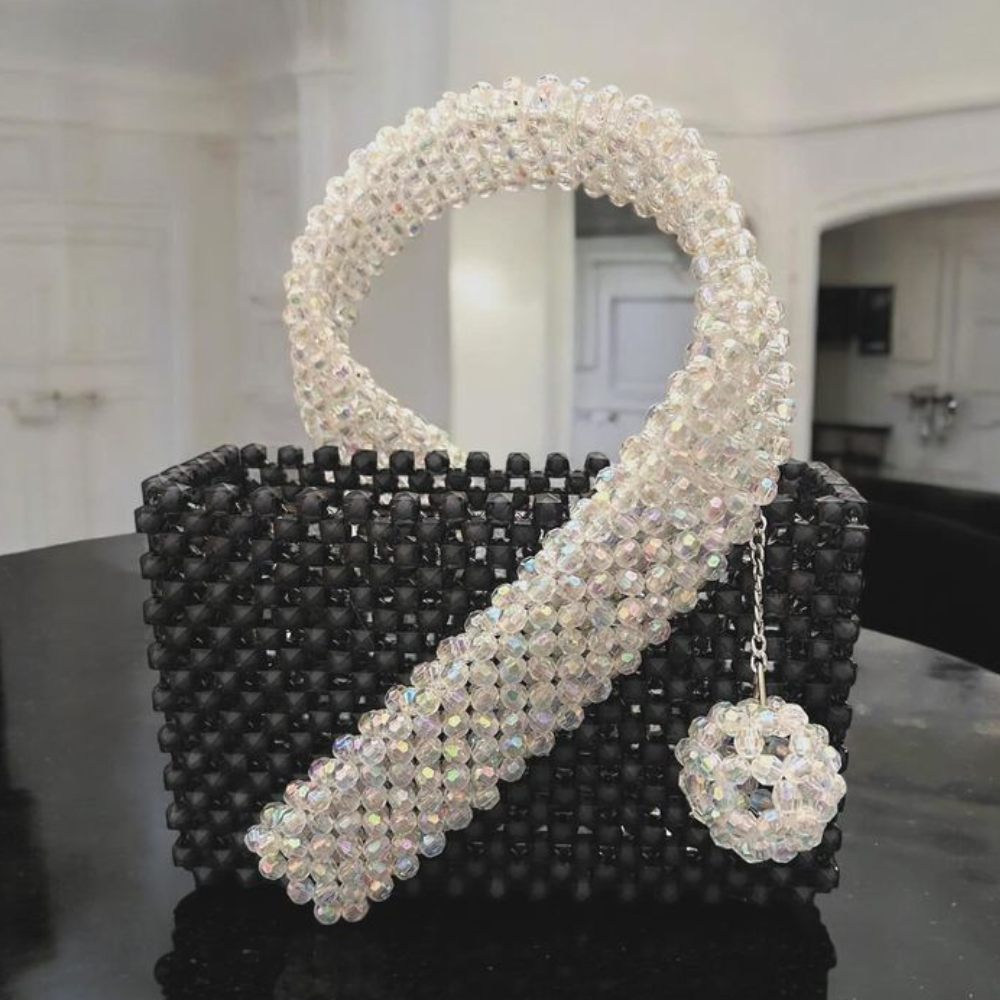 Duo Glam Black & Crystal Beaded Handbag