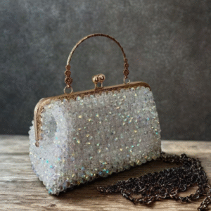 Ivory Glow Crystal Vintage Frame Clutch with Chain Strap