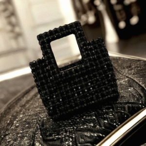 Midnight Black Crystal Mini Square Party Handbag