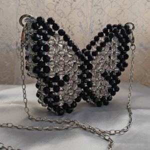 Midnight Butterfly Crystal Beaded Sling Clutch