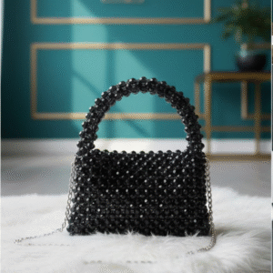 Midnight Spark Black Beaded Mini Handbag